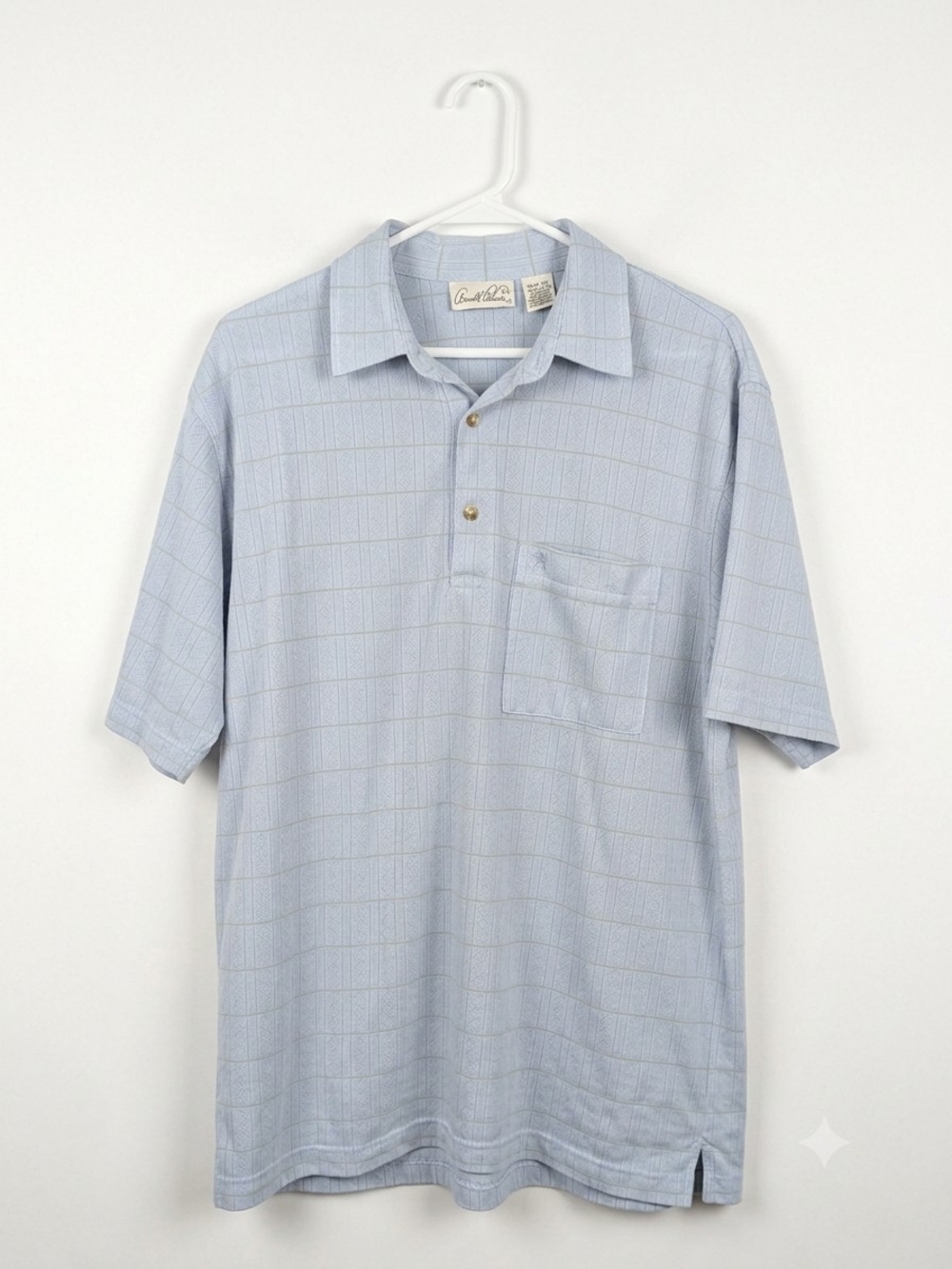 Vintage Arnold Palmer Light Blue Textured Grid Polo Shirt Medium 80s Golf